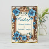 Blue Vintage Wedding Beautiful floral French Einladung (Stehend Vorderseite)