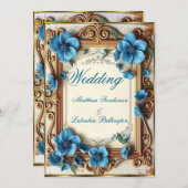 Blue Vintage Wedding Beautiful floral French Einladung (Vorne/Hinten)