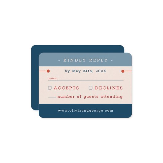 Blue Vintage Wedding RSVP Karte (Vorderseite/Rückseite Beispiel)