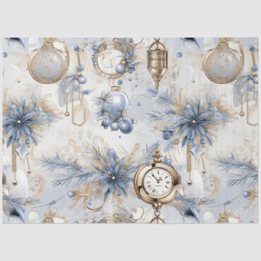 Blue Vintage Weihnachten Blumendekoupage Seidenpapier (Vorderseite)