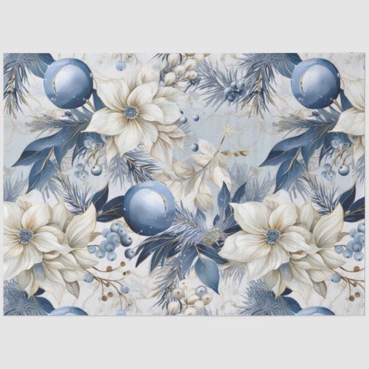 Blue Vintage Weihnachten Blumendekoupage Seidenpapier (Vorderseite)