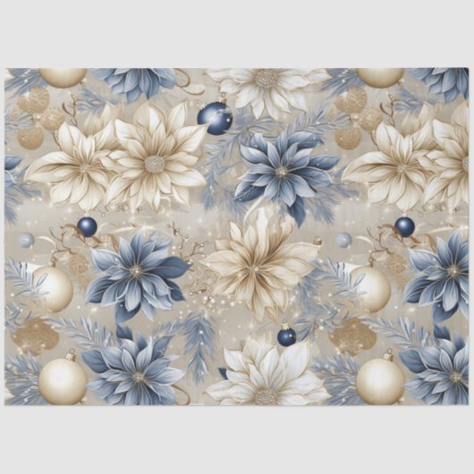 Blue Vintage Weihnachten Blumendekoupage Seidenpapier (Vorderseite)