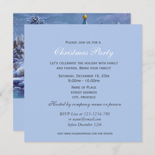 Blue Vintage Weihnachtsbild Party Einladung (Vorne/Hinten)