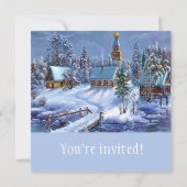 Blue Vintage Weihnachtsbild Party Einladung (Rückseite)