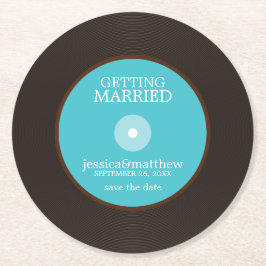 Blue Vinyl Record Wedding Save the Date Wedding Runder Pappuntersetzer