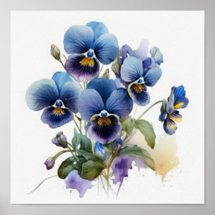 Blue Violas Blume Art Print Poster