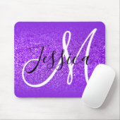 Blue Violet Edge Ombre Lila Glitzer Monogram Mousepad (Mit Mouse)