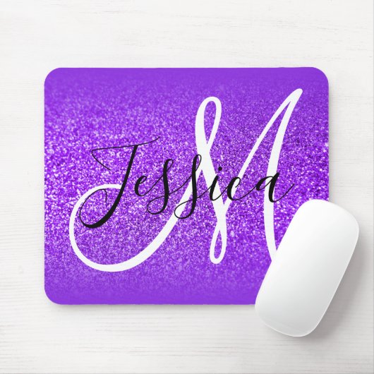 Blue Violet Edge Ombre Lila Glitzer Monogram Mousepad (Mit Mouse)