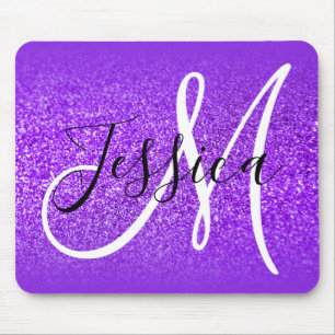 Blue Violet Edge Ombre Lila Glitzer Monogram Mousepad