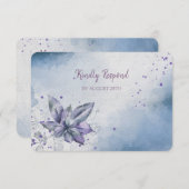 Blue Violet Floral Modern Menu Wedding RSVP