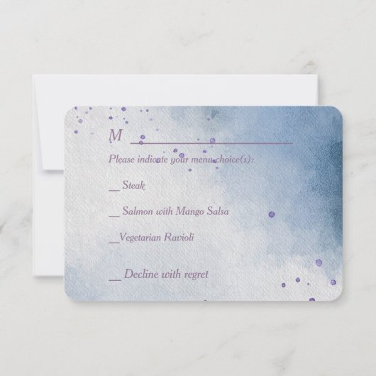 Blue Violet Floral Modern Menu Wedding RSVP Karte (Rückseite)