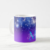 Blue Violet Funkelnd Stars Celestial Ombre Monogra Kaffeetasse (Vorderseite Links)