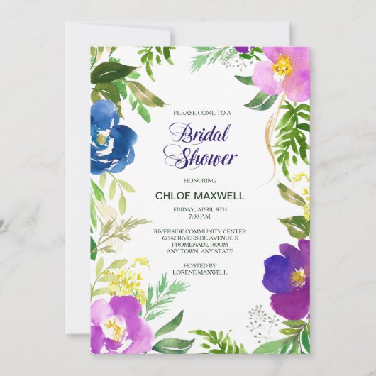 Blue Violet Garden Formal Bridal Dusche Einladung (Vorderseite)