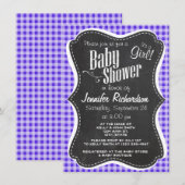 Blue Violet Gingham; Chalkboard-Look Einladung (Vorne/Hinten)