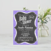 Blue Violet Gingham; Chalkboard-Look Einladung (Stehend Vorderseite)