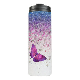 *~* Blue Violet Glitzer Butterfly Girl  Thermosbecher