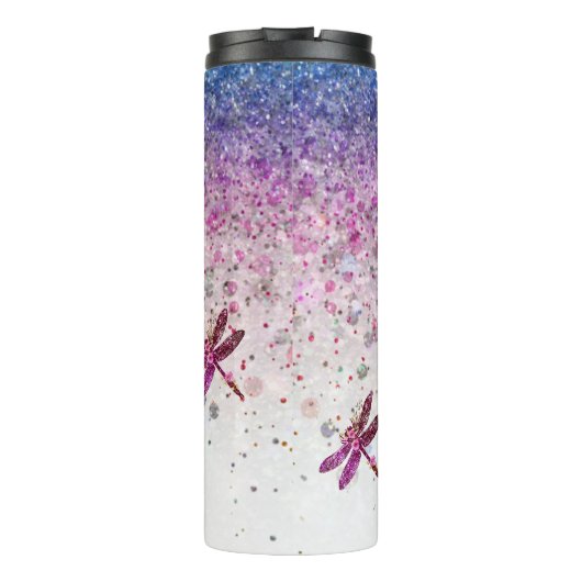 *~* Blue Violet Glitzer Dragon Fly Girly Thermosbecher (Rückseite)