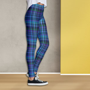 Blue Violet Green Black Tartan Karierte Leggings
