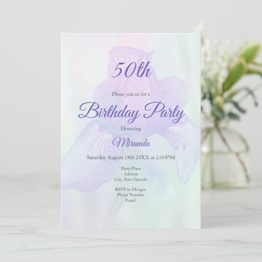 Blue Violet Iris Digital Watercolor Einladung (Stehend Vorderseite)