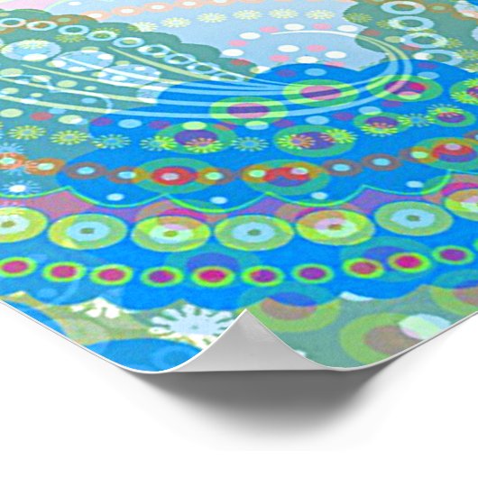 Blue Violet Lime Green Paisley Blumenmuster Poster (Ecke)