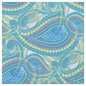 Blue Violet Lime Green Paisley Blumenmuster Stoff (Nahaufnahme)