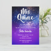 Blue Violet Ombre Cosmic Foto Mis Quince Geburtsta Einladung (Stehend Vorderseite)