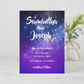 Blue Violet Ombre Cosmic Foto Save The Date (Stehend Vorderseite)