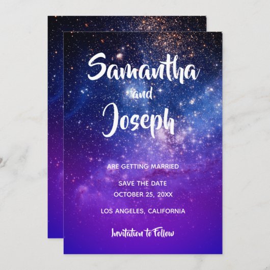 Blue Violet Ombre Cosmic Foto Save The Date (Vorne/Hinten)