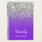 Blue Violet Silver Glitzer Ombre Personalisiert Planer (Vorderseite)