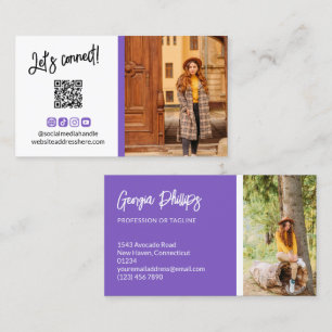 Blue Violet Social Media Icons QR Code Foto Visitenkarte