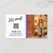 Blue Violet Social Media Icons QR Code Foto Visitenkarte (Vorderseite)
