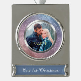 Blue Violet Starry Lights Erster Weihnachtsanfang Banner-Ornament Silber