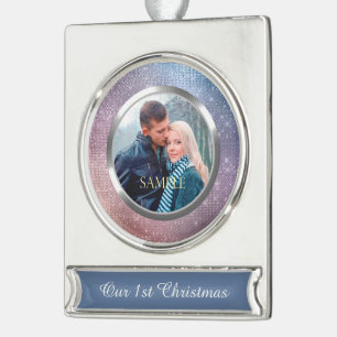 Blue Violet Starry Lights Erster Weihnachtsanfang Banner-Ornament Silber