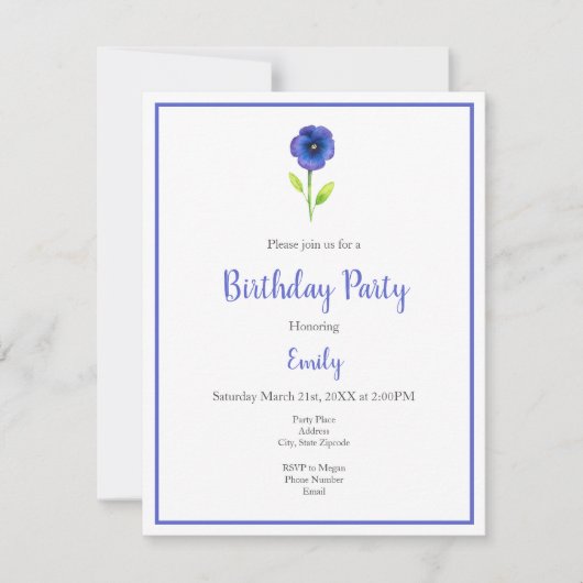 Blue Violet Stiefmütterchen Einladung (Vorderseite)