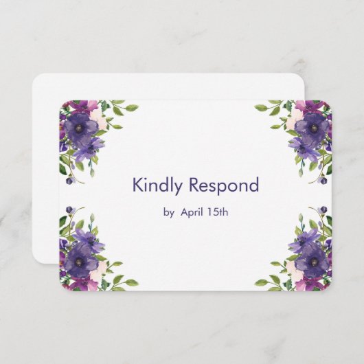 Blue Violet Wild Rose Hochzeit RSVP Karte (Vorne/Hinten)