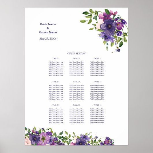 Blue Violet Wild Rose Hochzeitsdinner Poster (Vorne)