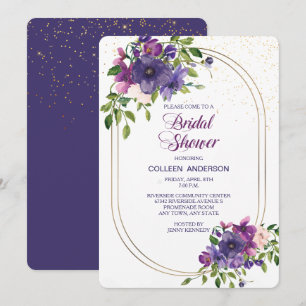 Blue Violet Wilde Rose Doppelrahmen Brautparty Einladung