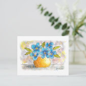 Blue Violets Watercolor Postcard Postkarte (Stehend Vorderseite)