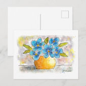 Blue Violets Watercolor Postcard Postkarte (Vorne/Hinten)