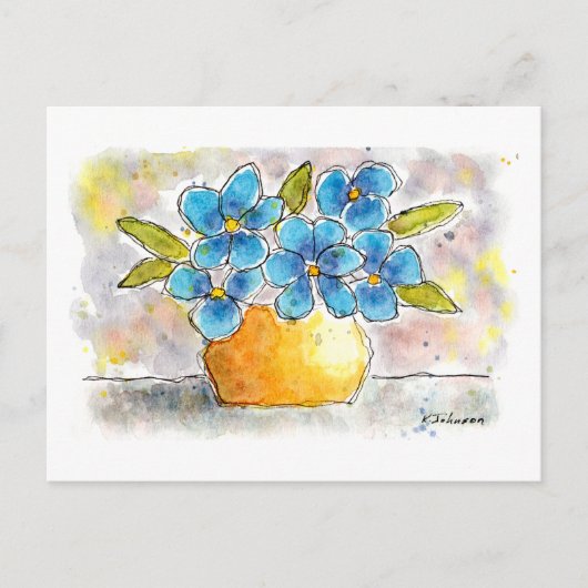 Blue Violets Watercolor Postcard Postkarte (Vorderseite)