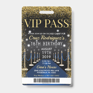 Blue VIP Pass Hollywood Red Carpet GeburtstagsAbze Ausweis