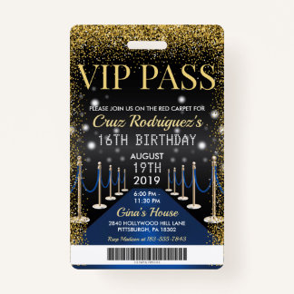 Blue VIP Pass Hollywood Red Carpet GeburtstagsAbze Ausweis