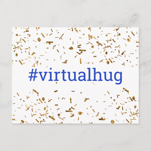 Blue Virtual Hug Hashtag Gold Imitate Confetti Postkarte (Vorderseite)