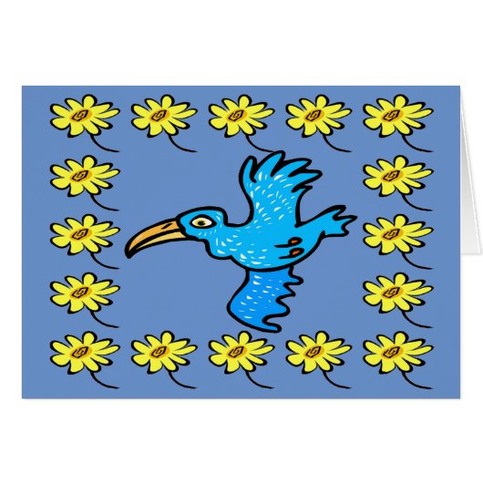 Blue Vogel Blume Border, add text (Vorderseite (Horizontal))
