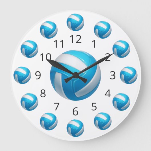 Blue Volleyball Atom mit Zahlen Große Uhr (Vorderseite)