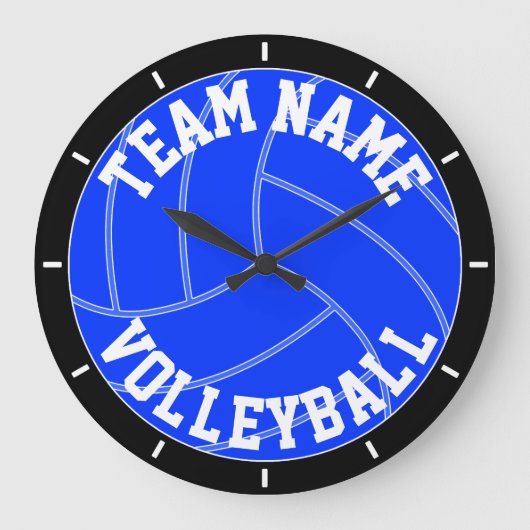 Blue Volleyball Custom Team Name / Text Wall Clock Große Wanduhr (Vorderseite)