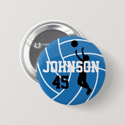 Blue Volleyball mit Silhouette Player Button (Vorne & Hinten)