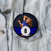 Blue Volleyball Player Custom Foto & Number Sport Button (Beispiel)