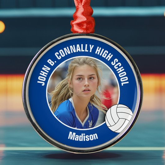 Blue Volleyball Player Photo Christmas Gift Ornament Aus Metall