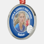 Blue Volleyball Player Photo Christmas Gift Ornament Aus Metall (Links)